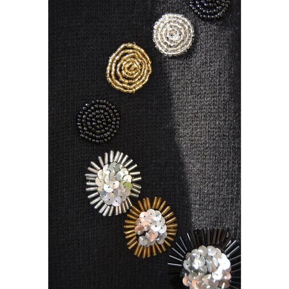 Vintage 1980s Shannan Black Sweater with Silver Gold Star Embellishment - Picture 3 of 6